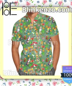 Orange Bird & Tiki Friends Enchanted Tiki Room Disney Green Summer Hawaiian Shirt, Mens Shorts