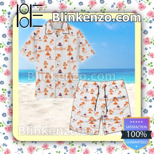 Orange Crown Royal Palm Tree Unisex White Summer Hawaiian Shirt b