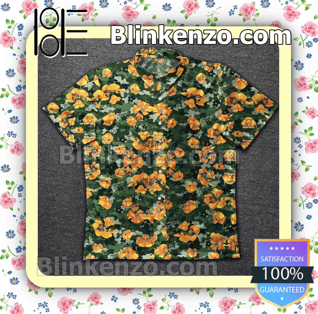US Shop Orange Flower Pattern Green Camo Summer Shirts