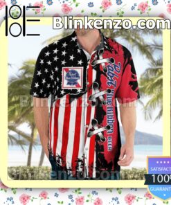 Pabst Blue Ribbon American Flag Color Summer Hawaiian Shirt a