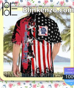 Pabst Blue Ribbon American Flag Color Summer Hawaiian Shirt b