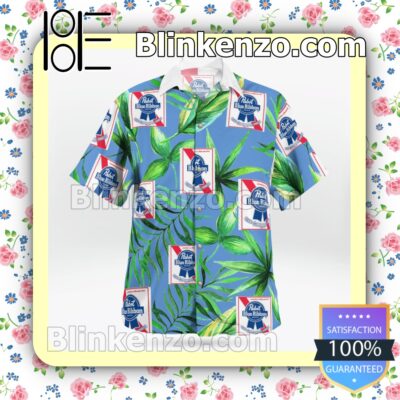 Pabst Blue Ribbon Beer Flowery Blue Summer Hawaiian Shirt