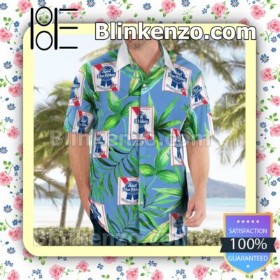 Pabst Blue Ribbon Beer Flowery Blue Summer Hawaiian Shirt a