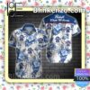 Pabst Blue Ribbon Blue Hibiscus And Palm Leaves White Summer Shirt