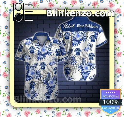 Pabst Blue Ribbon Blue Tropical Pattern Summer Shirt