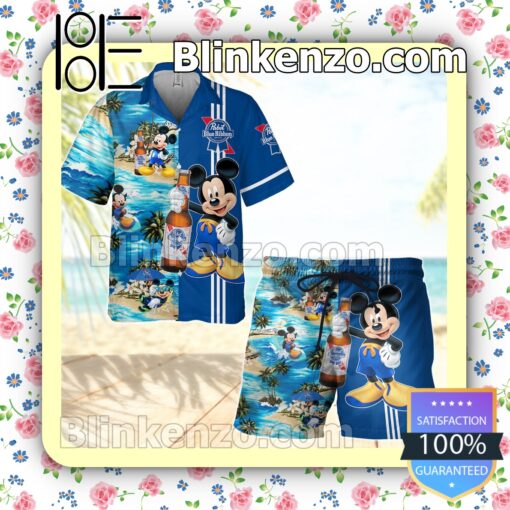 Pabst Blue Ribbon Mickey Mouse Navy Summer Hawaiian Shirt