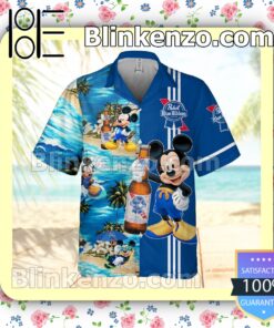 Pabst Blue Ribbon Mickey Mouse Navy Summer Hawaiian Shirt a