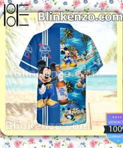 Pabst Blue Ribbon Mickey Mouse Navy Summer Hawaiian Shirt b