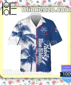 Pabst Blue Ribbon Palm Tree Summer Hawaiian Shirt a