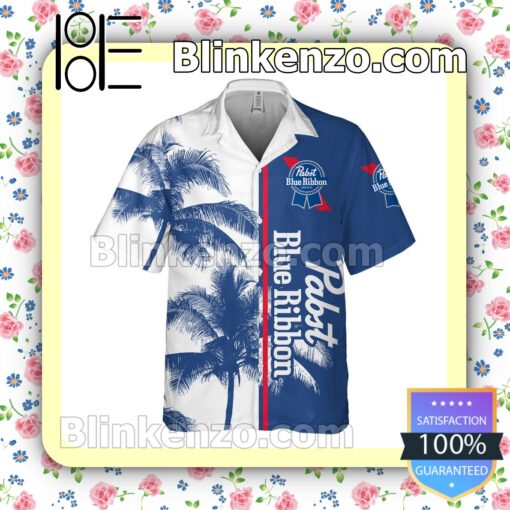 Pabst Blue Ribbon Palm Tree Summer Hawaiian Shirt a