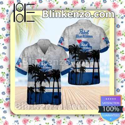 Pabst Blue Ribbon Palm Tree White Blue Summer Hawaiian Shirt
