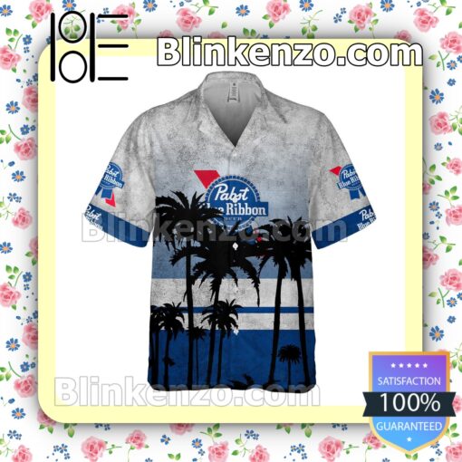 Pabst Blue Ribbon Palm Tree White Blue Summer Hawaiian Shirt a