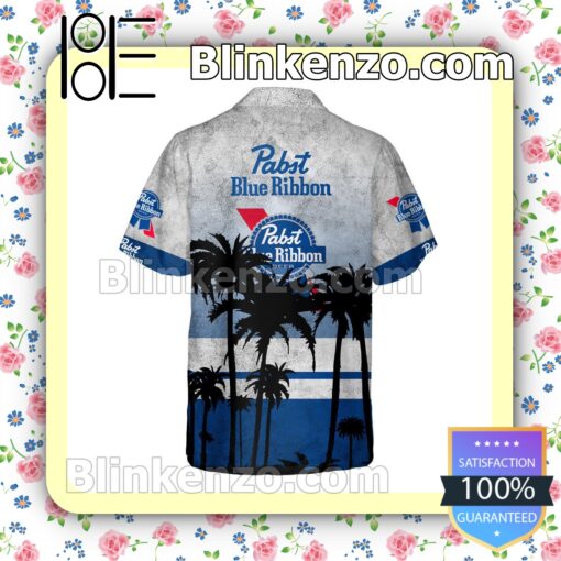 Pabst Blue Ribbon Palm Tree White Blue Summer Hawaiian Shirt b