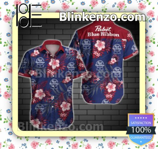 Pabst Blue Ribbon Red Tropical Floral Purple Summer Shirt