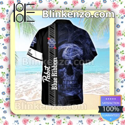 Pabst Blue Ribbon Smoky Blue Skull Black Summer Hawaiian Shirt a