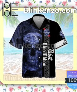 Pabst Blue Ribbon Smoky Blue Skull Black Summer Hawaiian Shirt b