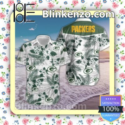 Packers Dark Green Tropical Floral White Summer Shirts