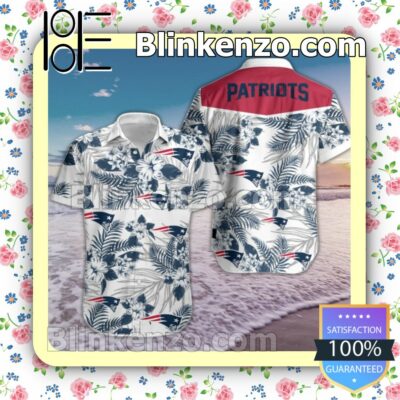 Patriots Navy Tropical Floral White Summer Shirt