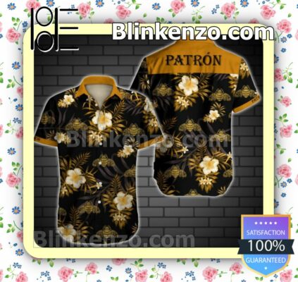 Patron Yellow Tropical Floral Black Summer Shirt