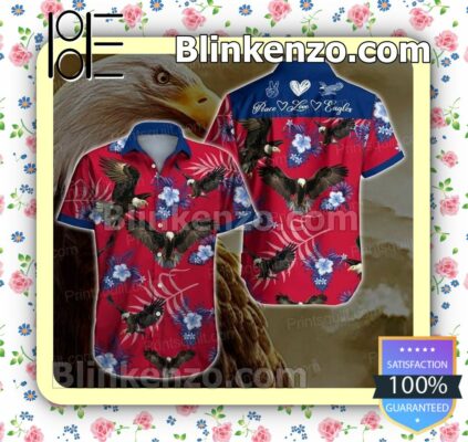 Peace Love Eagle Blue Floral Summer Shirt