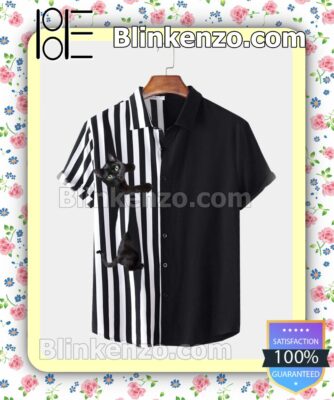 Peeking Cat Black Striped Summer Shirt