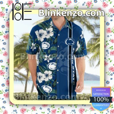 Penn State Nittany Lions Logo Flowery Navy Summer Hawaiian Shirt, Mens Shorts a