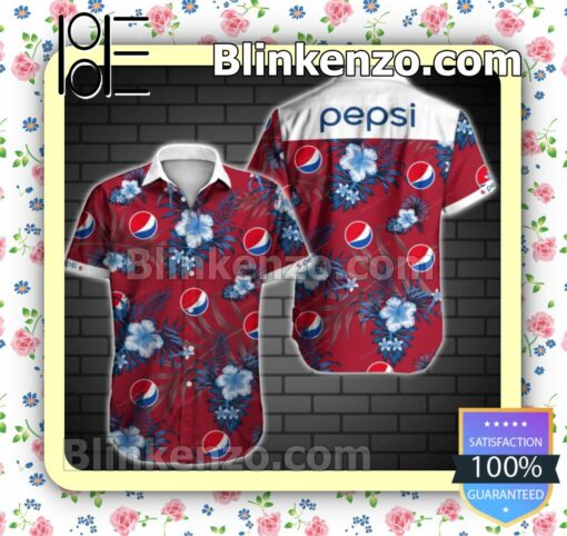 Pepsi Blue Tropical Floral Red Summer Shirt