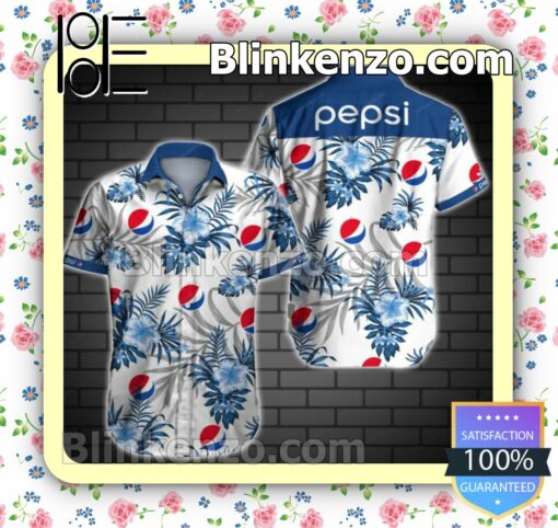 Pepsi Blue Tropical Floral White Summer Shirt