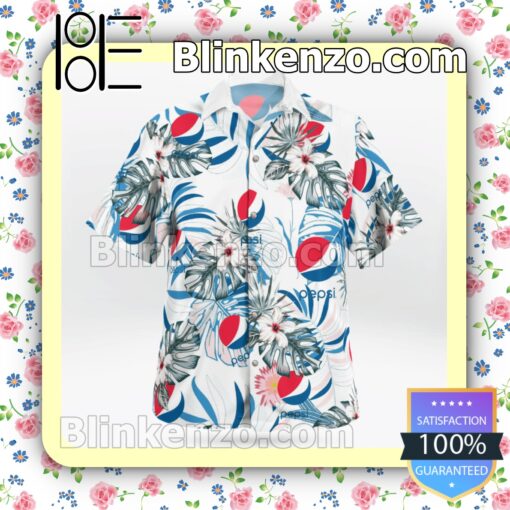 Pepsi Logo Flowery White Summer Hawaiian Shirt