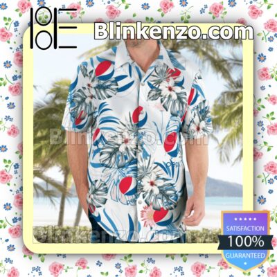 Pepsi Logo Flowery White Summer Hawaiian Shirt b