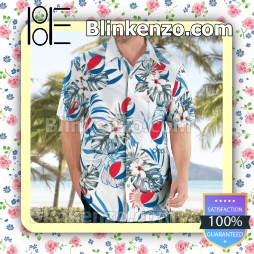 Pepsi Logo Flowery White Summer Hawaiian Shirt b