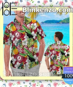 Personalized Alabama Crimson Tide Parrot Floral Tropical Mens Shirt, Swim Trunk