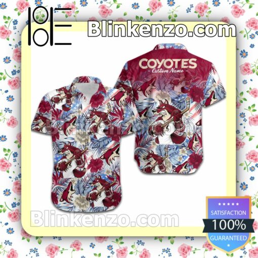 Personalized Arizona Coyotes Tropical Floral America Flag Mens Shirt, Swim Trunk a