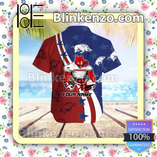 Personalized Arkansas Razorbacks American Flag Mens Shirt, Swim Trunk a
