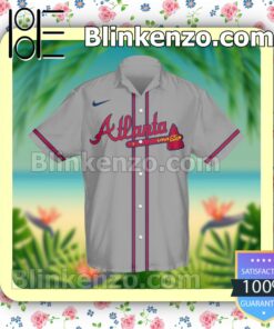 Personalized Atlanta Braves Baseball Grey Summer Hawaiian Shirt, Mens Shorts a