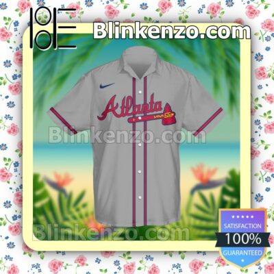 Personalized Atlanta Braves Baseball Grey Summer Hawaiian Shirt, Mens Shorts a