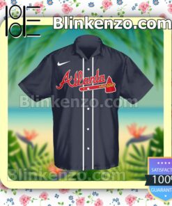 Personalized Atlanta Braves Baseball Navy Summer Hawaiian Shirt, Mens Shorts a