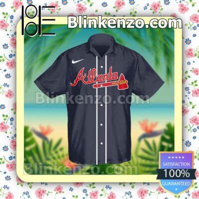 Personalized Atlanta Braves Baseball Navy Summer Hawaiian Shirt, Mens Shorts a
