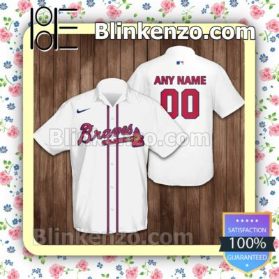 Personalized Atlanta Braves Baseball White Summer Hawaiian Shirt, Mens Shorts