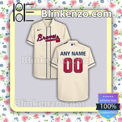 Personalized Atlanta Braves Beige Summer Hawaiian Shirt, Mens Shorts a