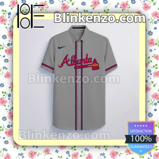 Personalized Atlanta Braves Gray Summer Hawaiian Shirt, Mens Shorts