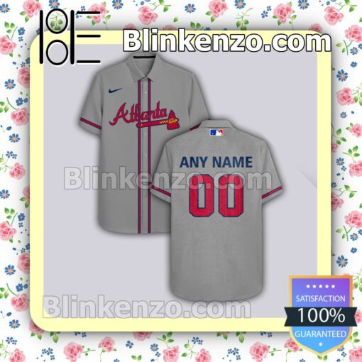 Personalized Atlanta Braves Gray Summer Hawaiian Shirt, Mens Shorts a