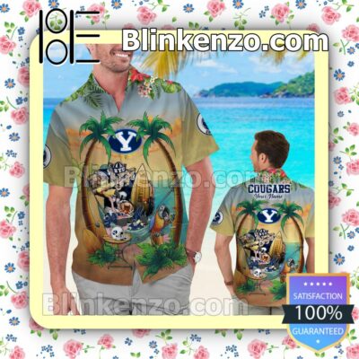 Personalized BYU Cougars Flamingo Parrot Mens Shirt, Swim Trunk