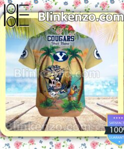 Personalized BYU Cougars Flamingo Parrot Mens Shirt, Swim Trunk a
