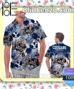 Personalized BYU Cougars Tropical Floral America Flag For NCAA Football Lovers Brigham Young University Mens Shirt, Swim Trunk