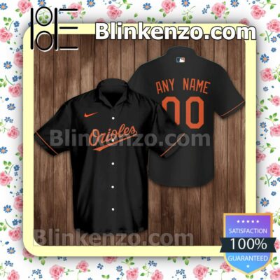 Personalized Baltimore Orioles Baseball Black Logo Branded Summer Hawaiian Shirt, Mens Shorts