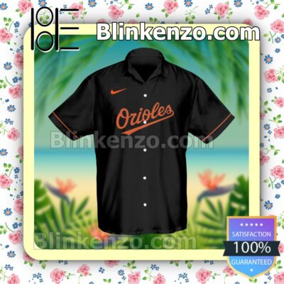 Personalized Baltimore Orioles Baseball Black Logo Branded Summer Hawaiian Shirt, Mens Shorts a