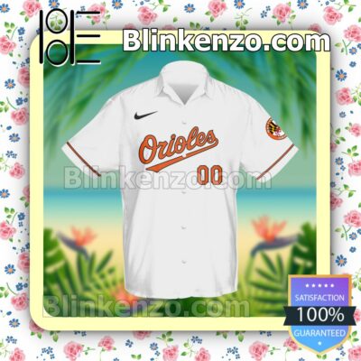 Personalized Baltimore Orioles Baseball White Summer Hawaiian Shirt, Mens Shorts a