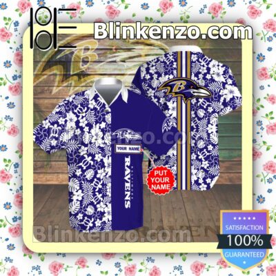 Personalized Baltimore Ravens Flowery Neon Blue Summer Hawaiian Shirt, Mens Shorts