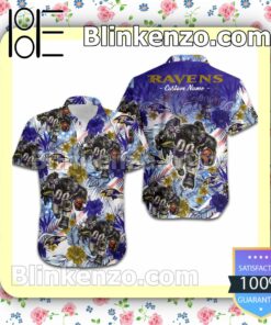Personalized Baltimore Ravens Tropical Floral America Flag Aloha Mens Shirt, Swim Trunk a